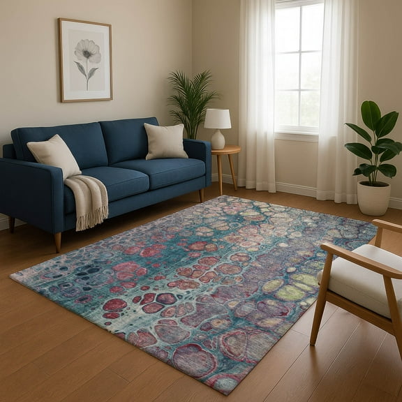 Addison Rugs Mayfield Premium Machine Washable Transitional Abstract Teal Rectangle Rug, 10' x 14'