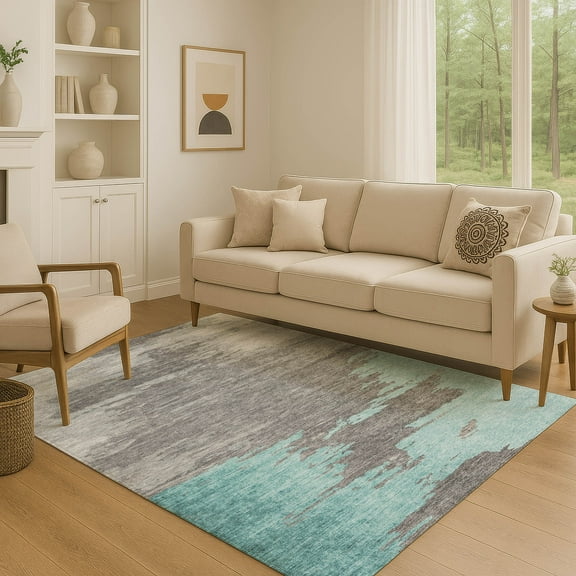Addison Rugs Mayfield Premium Machine Washable Transitional Abstract Teal Rectangle Rug, 10' x 14'