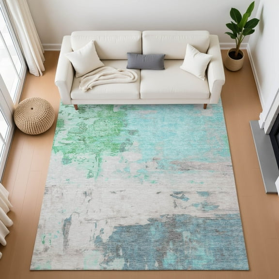 Addison Rugs Mayfield Premium Machine Washable Transitional Abstract Teal Rectangle Rug, 10' x 14'