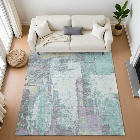 Addison Rugs Mayfield Premium Machine Washable Transitional Abstract Teal Rectangle Rug, 10' x 14'