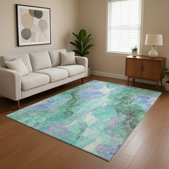 Addison Rugs Mayfield Premium Machine Washable Transitional Abstract Teal Rectangle Rug, 10' x 14'