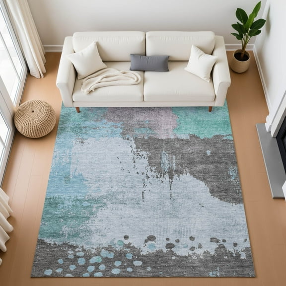 Addison Rugs Mayfield Premium Machine Washable Transitional Abstract Teal Rectangle Rug, 10' x 14'