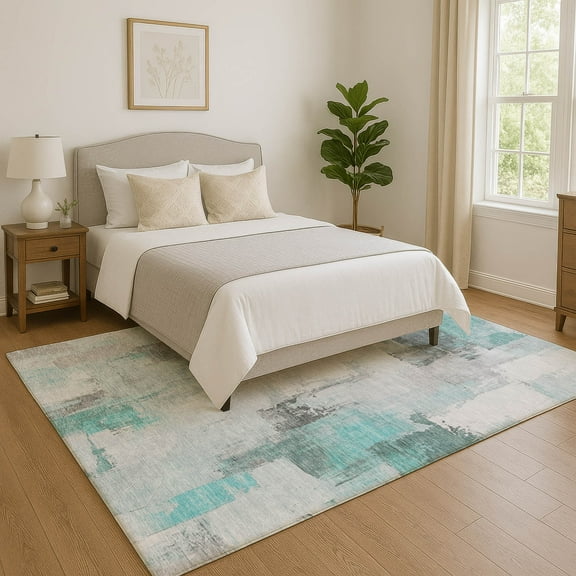 Addison Rugs Mayfield Premium Machine Washable Transitional Abstract Teal Rectangle Rug, 10' x 14'