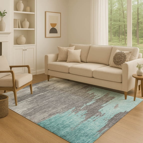 Addison Rugs Mayfield Premium Machine Washable Transitional Abstract Teal Rectangle Rug, 2'6" x 3'10"