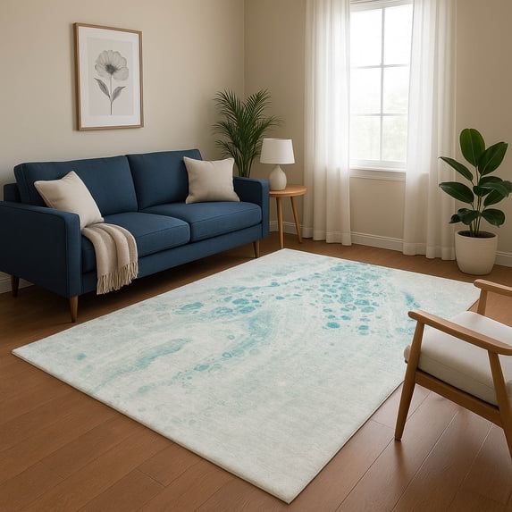 Addison Rugs Mayfield Premium Machine Washable Transitional Abstract Teal Rectangle Rug, 2'6" x 3'10"