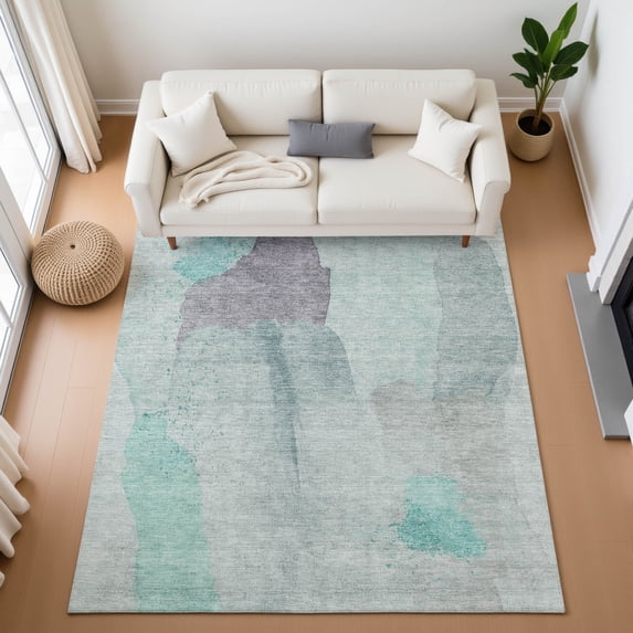 Addison Rugs Mayfield Premium Machine Washable Transitional Abstract Teal Rectangle Rug, 2'6" x 3'10"