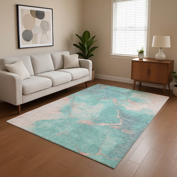 Addison Rugs Mayfield Premium Machine Washable Transitional Abstract Teal Rectangle Rug, 2'6" x 3'10"