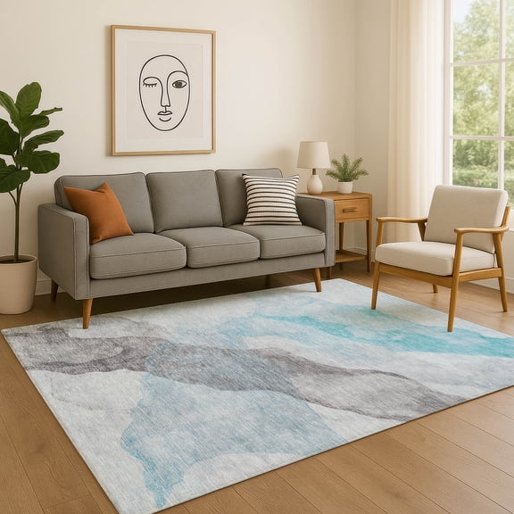 Addison Rugs Mayfield Premium Machine Washable Transitional Abstract Teal Rectangle Rug, 3' X 5' Machine Washable Transitional Abstract Teal Oversized Sherpa Throw Blanket