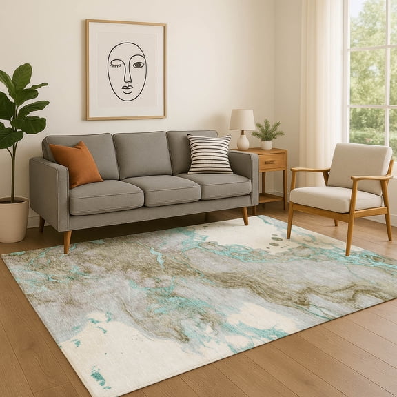Addison Rugs Mayfield Premium Machine Washable Transitional Abstract Teal Rectangle Rug, 3' X 5' Machine Washable Transitional Abstract Teal Oversized Sherpa Throw Blanket