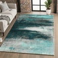 thumbnail image 1 of Addison Rugs Mayfield Premium Machine Washable Transitional Abstract Teal Rectangle Rug, 3' X 5' Machine Washable Transitional Abstract Teal Oversized Sherpa Throw Blanket, 1 of 6