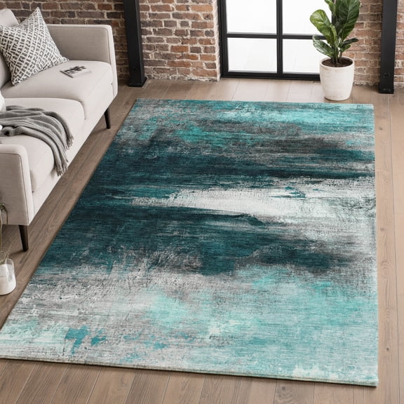 Addison Rugs Mayfield Premium Machine Washable Transitional Abstract Teal Rectangle Rug, 3' X 5' Machine Washable Transitional Abstract Teal Oversized Sherpa Throw Blanket