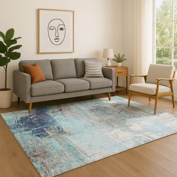 Addison Rugs Mayfield Premium Machine Washable Transitional Abstract Teal Rectangle Rug, 3' X 5' Machine Washable Transitional Abstract Teal Oversized Sherpa Throw Blanket