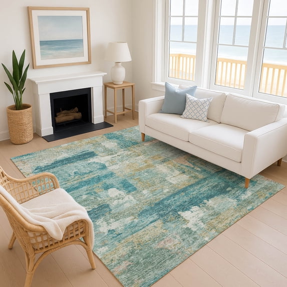Addison Rugs Mayfield Premium Machine Washable Transitional Abstract Teal Rectangle Rug, 3' x 5'