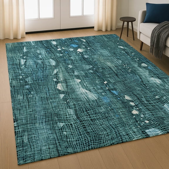 Addison Rugs Mayfield Premium Machine Washable Transitional Abstract Teal Rectangle Rug, 5' X 7'6" Machine Washable Transitional Abstract Teal Oversized Sherpa Throw Blanket