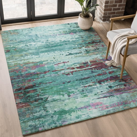 Addison Rugs Mayfield Premium Machine Washable Transitional Abstract Teal Rectangle Rug, 5' X 7'6" Machine Washable Transitional Abstract Teal Oversized Sherpa Throw Blanket