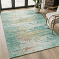 thumbnail image 1 of Addison Rugs Mayfield Premium Machine Washable Transitional Abstract Teal Rectangle Rug, 5' X 7'6" Machine Washable Transitional Abstract Teal Oversized Sherpa Throw Blanket, 1 of 6