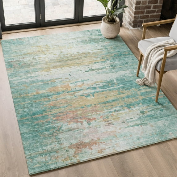 Addison Rugs Mayfield Premium Machine Washable Transitional Abstract Teal Rectangle Rug, 5' X 7'6" Machine Washable Transitional Abstract Teal Oversized Sherpa Throw Blanket