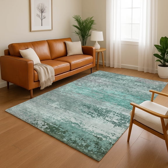 Addison Rugs Mayfield Premium Machine Washable Transitional Abstract Teal Rectangle Rug, 5' X 7'6" Machine Washable Transitional Abstract Teal Oversized Sherpa Throw Blanket