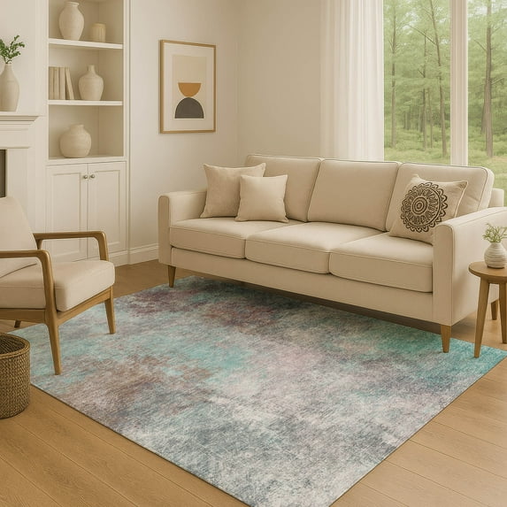 Addison Rugs Mayfield Premium Machine Washable Transitional Abstract Teal Rectangle Rug, 5' x 7'6"