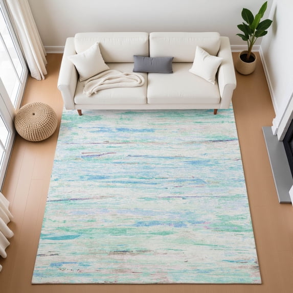 Addison Rugs Mayfield Premium Machine Washable Transitional Abstract Teal Rectangle Rug, 5' x 7'6"