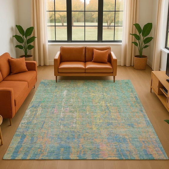 Addison Rugs Mayfield Premium Machine Washable Transitional Abstract Teal Rectangle Rug, 5' x 7'6"