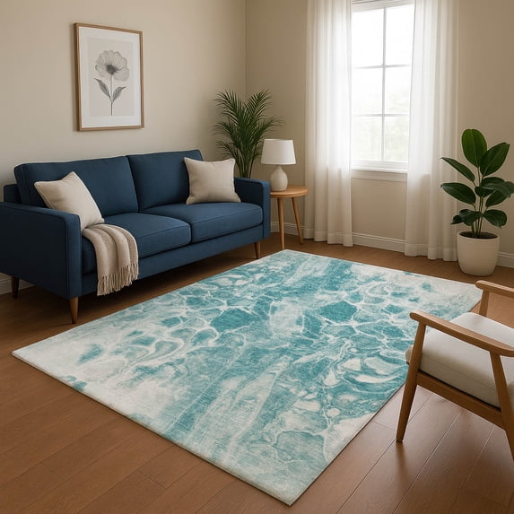 Addison Rugs Mayfield Premium Machine Washable Transitional Abstract Teal Rectangle Rug, 5' x 7'6"