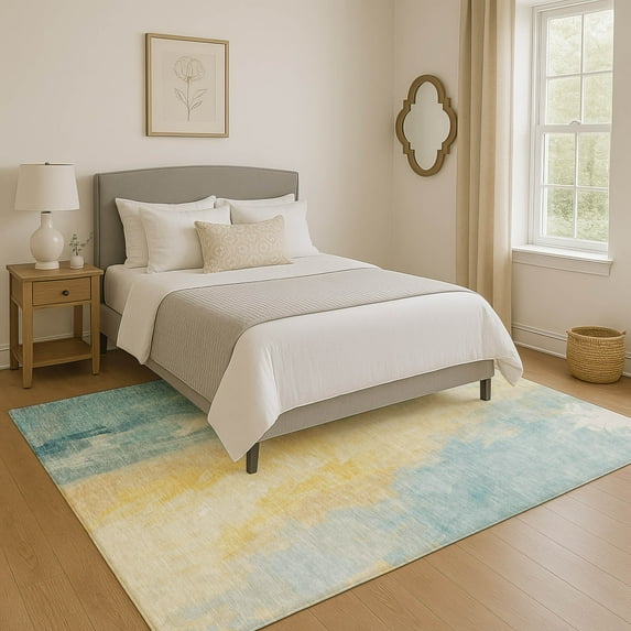 Addison Rugs Mayfield Premium Machine Washable Transitional Abstract Teal Rectangle Rug, 5' x 7'6"