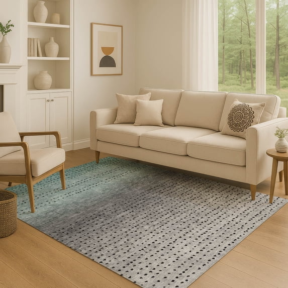 Addison Rugs Mayfield Premium Machine Washable Transitional Abstract Teal Rectangle Rug, 5' x 7'6"
