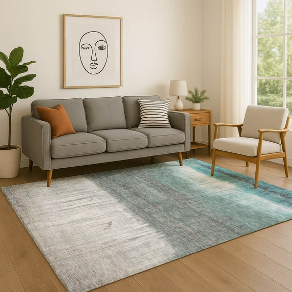 Addison Rugs Mayfield Premium Machine Washable Transitional Abstract Teal Rectangle Rug, 8' x 10'