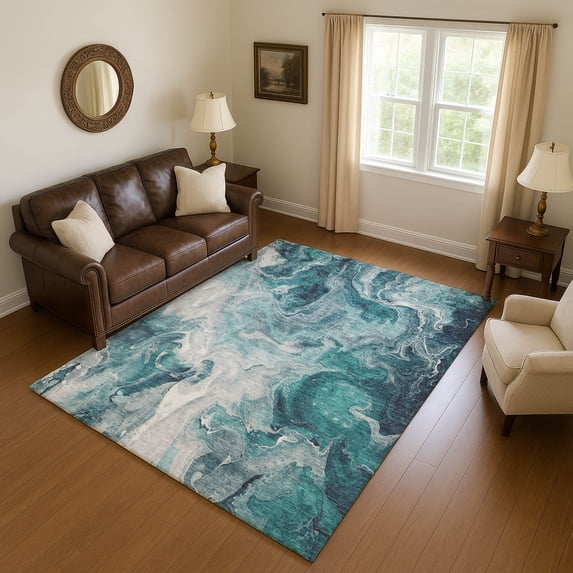 Addison Rugs Mayfield Premium Machine Washable Transitional Abstract Teal Rectangle Rug, 8' x 10'