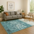 thumbnail image 1 of Addison Rugs Mayfield Premium Machine Washable Transitional Abstract Teal Rectangle Rug, 8' X 10' Machine Washable Transitional Abstract Teal Oversized Sherpa Throw Blanket, 1 of 6