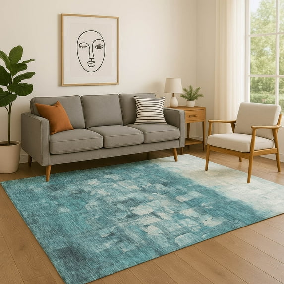 Addison Rugs Mayfield Premium Machine Washable Transitional Abstract Teal Rectangle Rug, 8' X 10' Machine Washable Transitional Abstract Teal Oversized Sherpa Throw Blanket