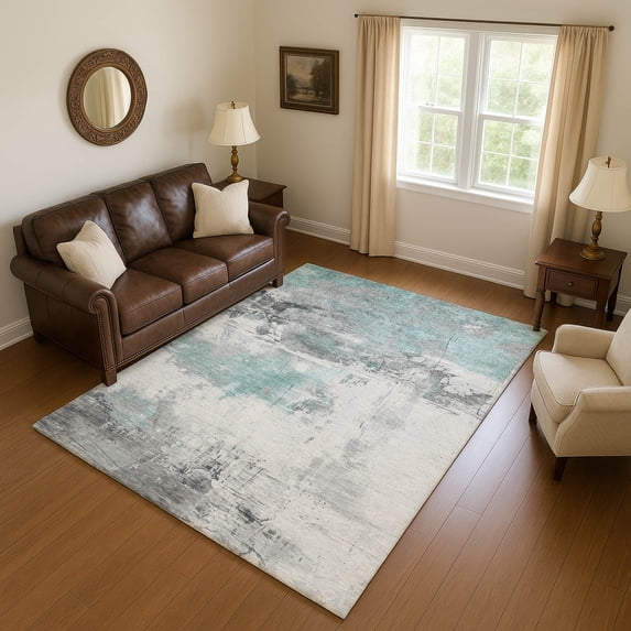 Addison Rugs Mayfield Premium Machine Washable Transitional Abstract Teal Rectangle Rug, 9' x 12'