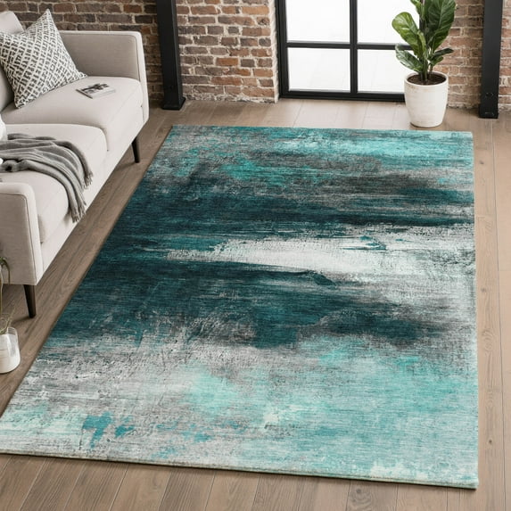 Addison Rugs Mayfield Premium Machine Washable Transitional Abstract Teal Rectangle Rug, 9' x 12'