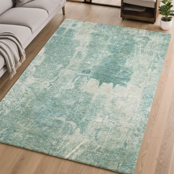 Addison Rugs Mayfield Premium Machine Washable Transitional Abstract Teal Rectangle Rug, 9' x 12'