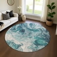 thumbnail image 1 of Addison Rugs Mayfield Premium Machine Washable Transitional Abstract Teal Round Rug, 8' X 8' Machine Washable Transitional Abstract Teal Oversized Sherpa Throw Blanket, 1 of 6