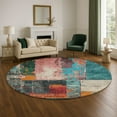 thumbnail image 1 of Addison Rugs Mayfield Premium Machine Washable Transitional Abstract Teal Round Rug, 8' x 8', 1 of 6
