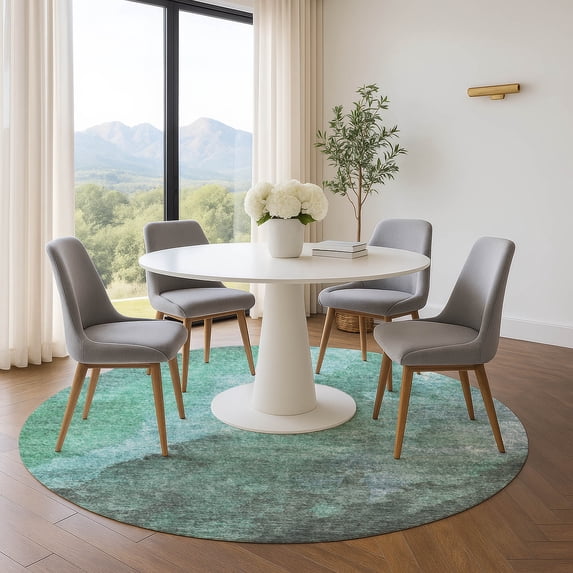 Addison Rugs Mayfield Premium Machine Washable Transitional Abstract Teal Round Rug, 8' x 8'
