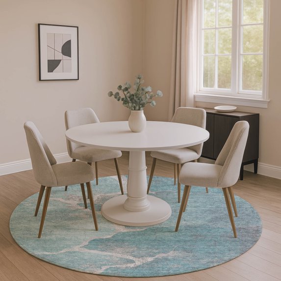 Addison Rugs Mayfield Premium Machine Washable Transitional Abstract Teal Round Rug, 8' x 8'