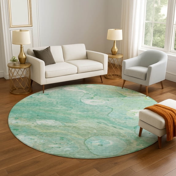 Addison Rugs Mayfield Premium Machine Washable Transitional Abstract Teal Round Rug, 8' x 8'