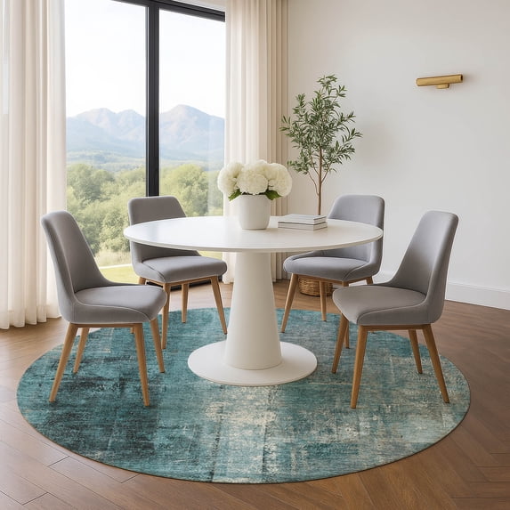 Addison Rugs Mayfield Premium Machine Washable Transitional Abstract Teal Round Rug, 8' x 8'