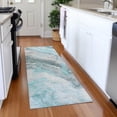 thumbnail image 1 of Addison Rugs Mayfield Premium Machine Washable Transitional Abstract Teal Runner Rug, 2'3" X 7'6" Machine Washable Transitional Abstract Teal Oversized Sherpa Throw Blanket, 1 of 6