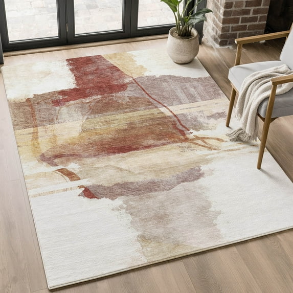 Addison Rugs Mayfield Premium Machine Washable Transitional Abstract Terracotta Rectangle Rug, 5' x 7'6"
