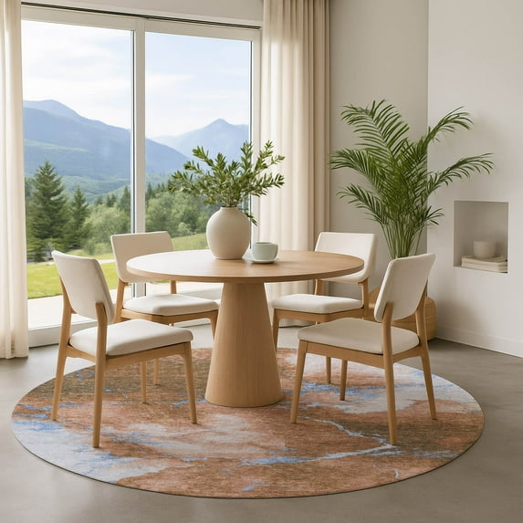 Addison Rugs Mayfield Premium Machine Washable Transitional Abstract Terracotta Round Rug, 8' x 8'