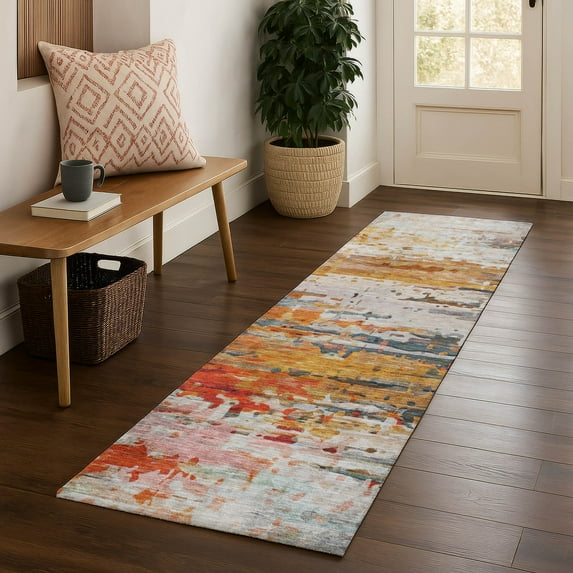 Addison Rugs Mayfield Premium Machine Washable Transitional Abstract Terracotta Runner Rug, 2'3" x 7'6"