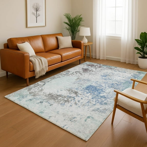 Addison Rugs Mayfield Premium Machine Washable Transitional Abstract Turquoise Rectangle Rug, 8' x 10'