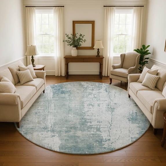 Addison Rugs Mayfield Premium Machine Washable Transitional Abstract Turquoise Round Rug, 8' x 8'