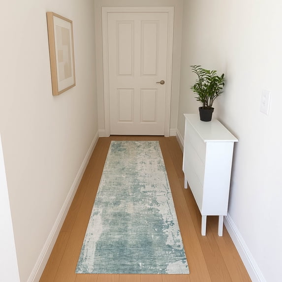 Addison Rugs Mayfield Premium Machine Washable Transitional Abstract Turquoise Runner Rug, 2'3" x 7'6"