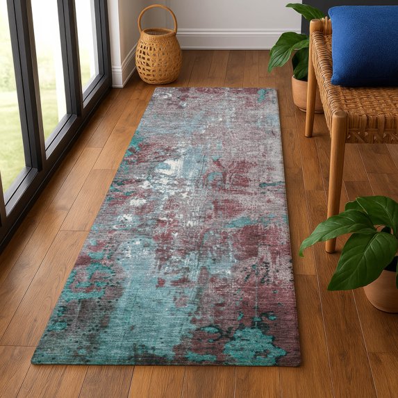 Addison Rugs Mayfield Premium Machine Washable Transitional Abstract Turquoise Runner Rug, 2'3" x 7'6"