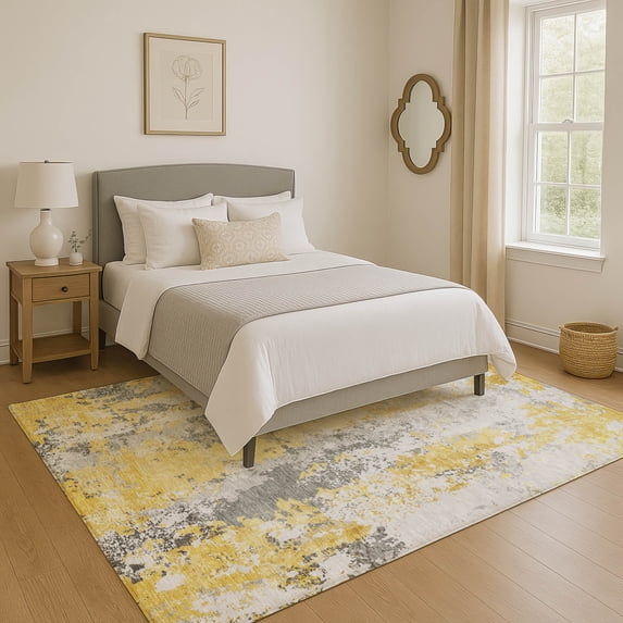 Addison Rugs Mayfield Premium Machine Washable Transitional Abstract Yellow Rectangle Rug, 2'6" x 3'10"